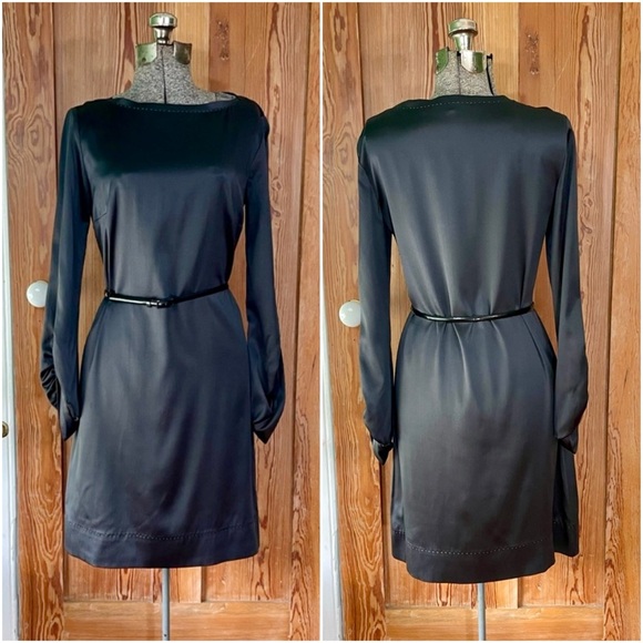 Elie Tahari Black Silk Sheath Cocktail Dress Split Long Sleeve Detail Sz 4 - Picture 1 of 14